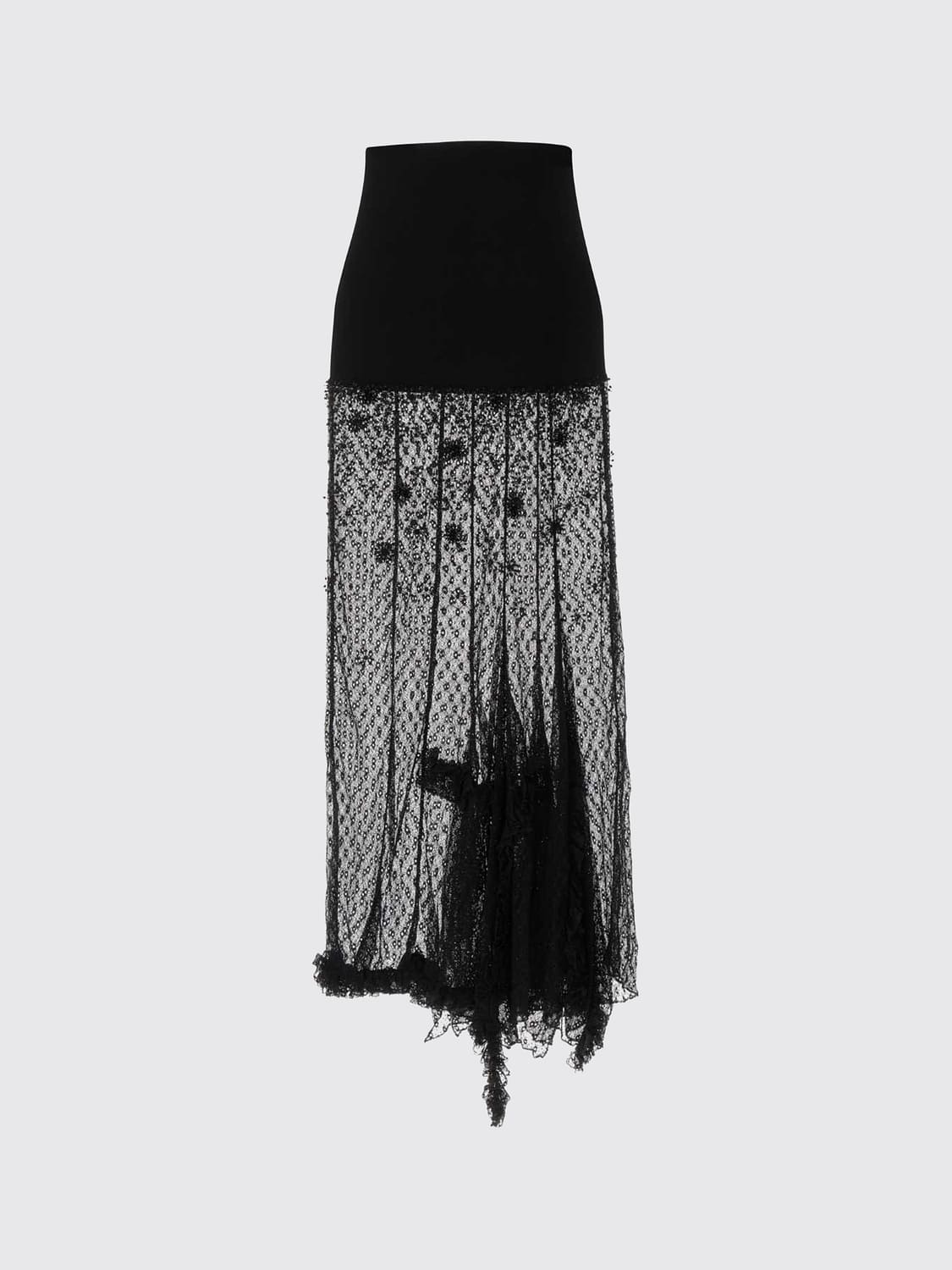 ISABEL MARANT FALDA: Falda midi asimétrica Ioana de encaje Isabel Marant con cintura alta elástica, Negro - Img 3