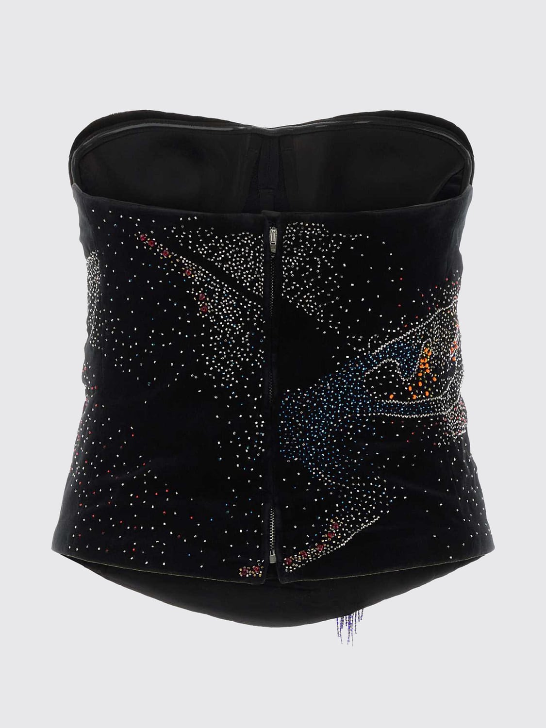 ISABEL MARANT TOP: Top corset Isabel Marant en coton à épaules dénudées avec cristaux et franges, Noir - Img 3