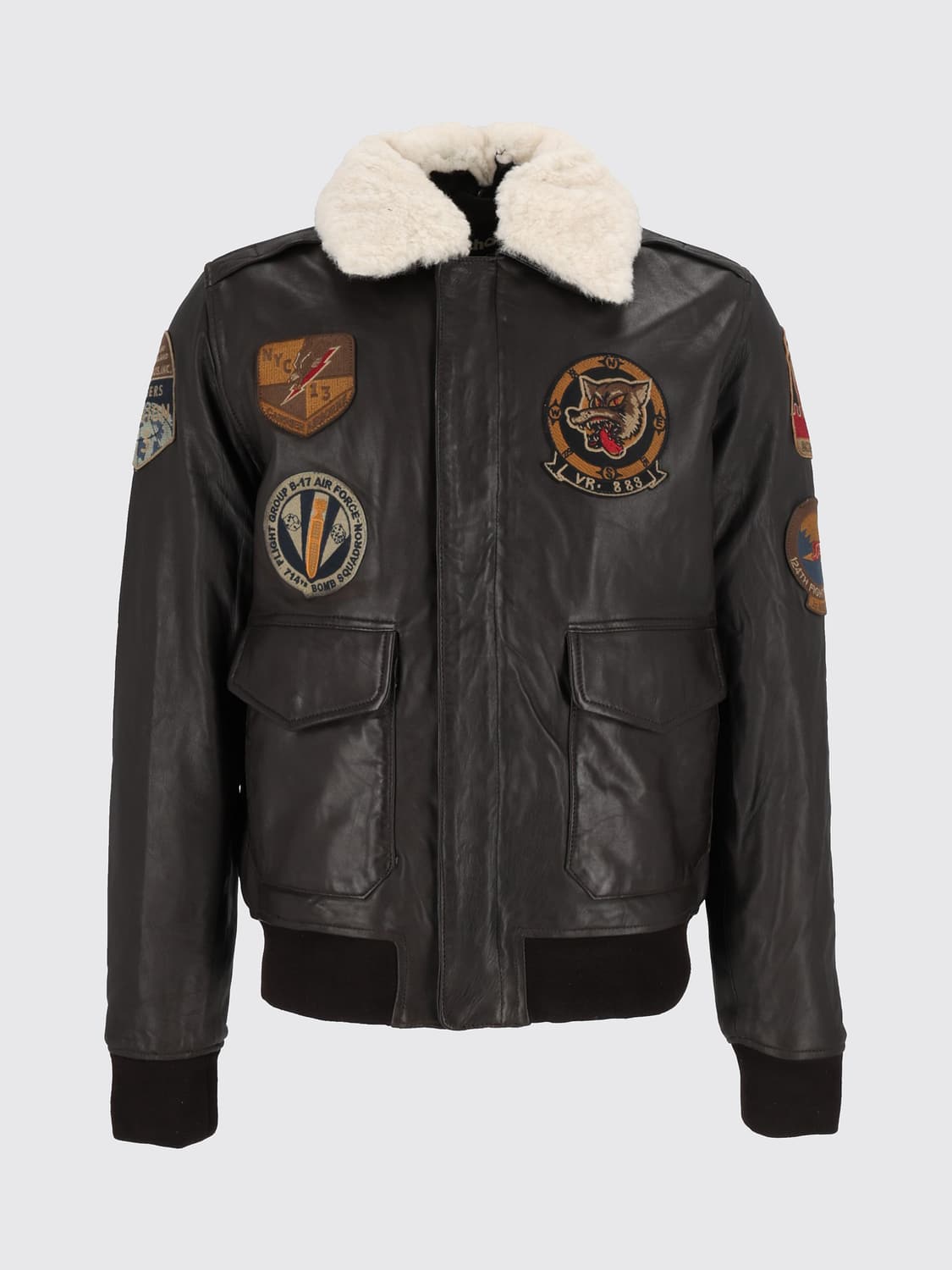 SCHOTT N.Y.C. ジャケット: SCHOTT N.Y.C. カレッジスタイルレザージャケット ファーカラー&ロゴパッチ付き, ブルー - Img 2