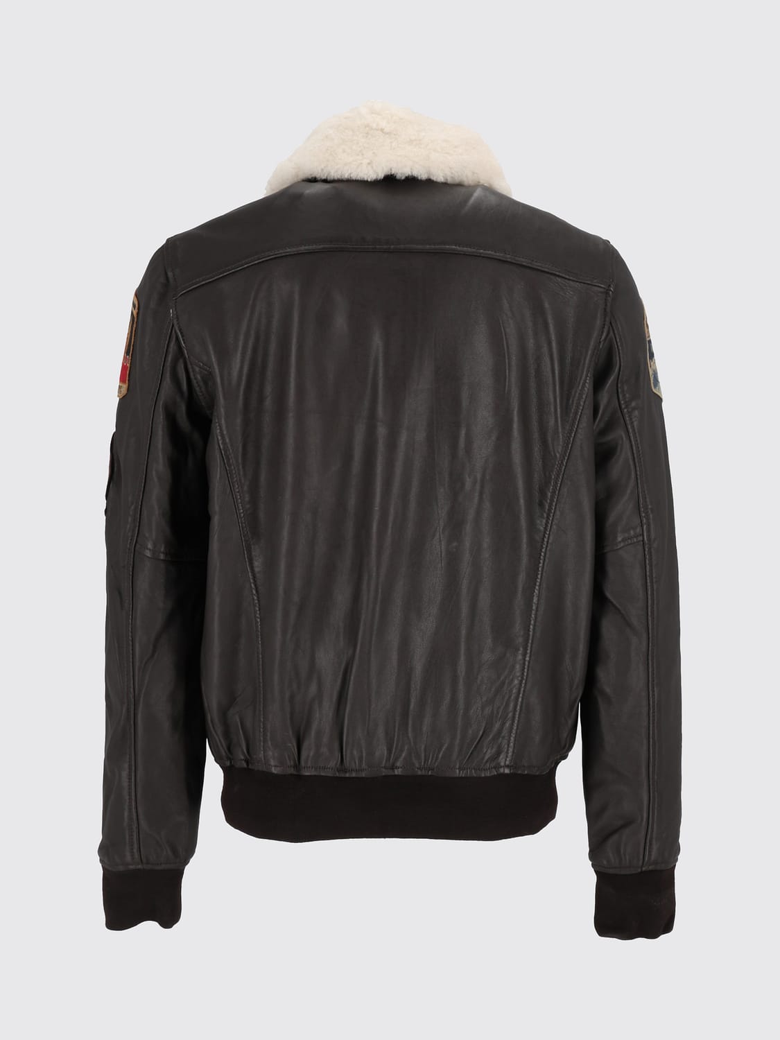 SCHOTT N.Y.C. ジャケット: SCHOTT N.Y.C. カレッジスタイルレザージャケット ファーカラー&ロゴパッチ付き, ブルー - Img 3