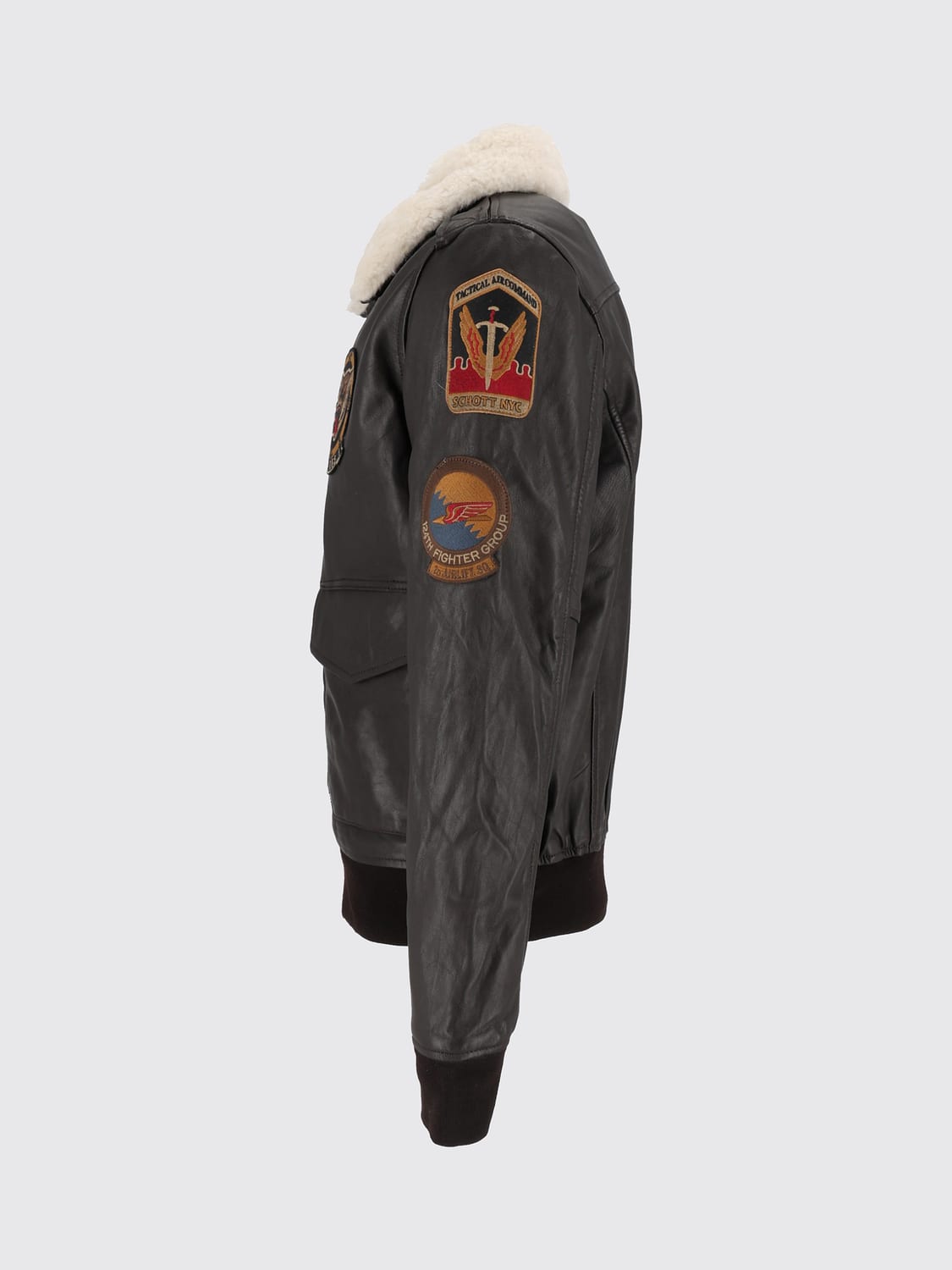 SCHOTT N.Y.C. ジャケット: SCHOTT N.Y.C. カレッジスタイルレザージャケット ファーカラー&ロゴパッチ付き, ブルー - Img 4