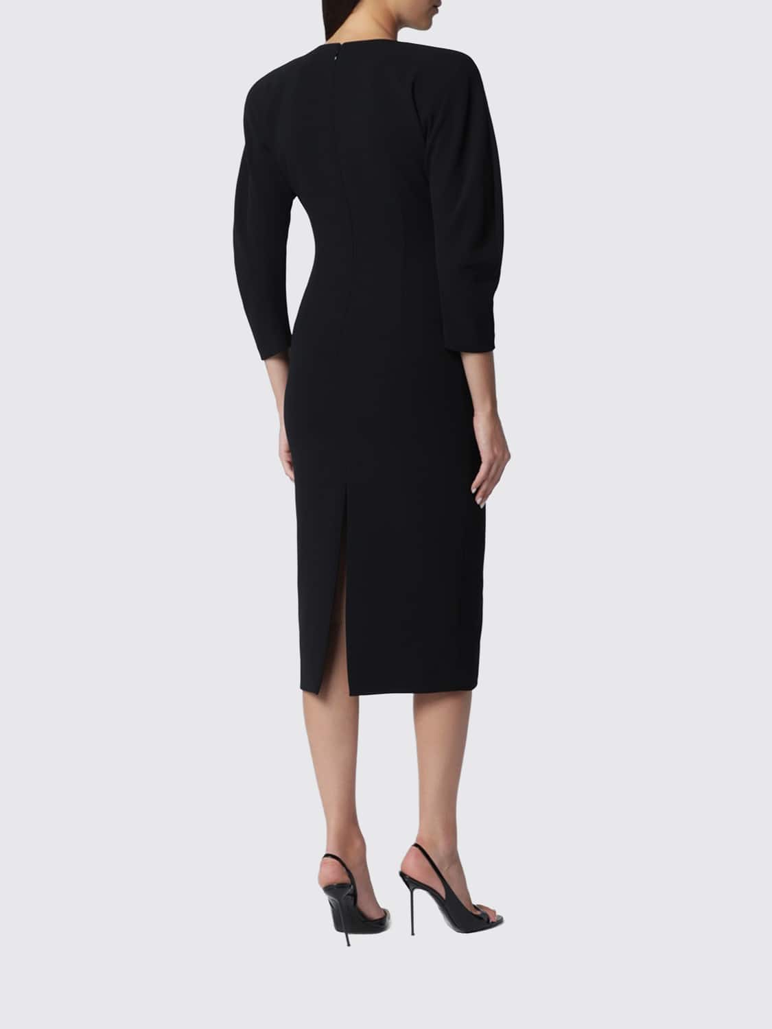 THE ANDAMANE VESTIDO: Vestido midi de tubo Amanda The Andamane de crepé con manga larga, Negro - Img 2