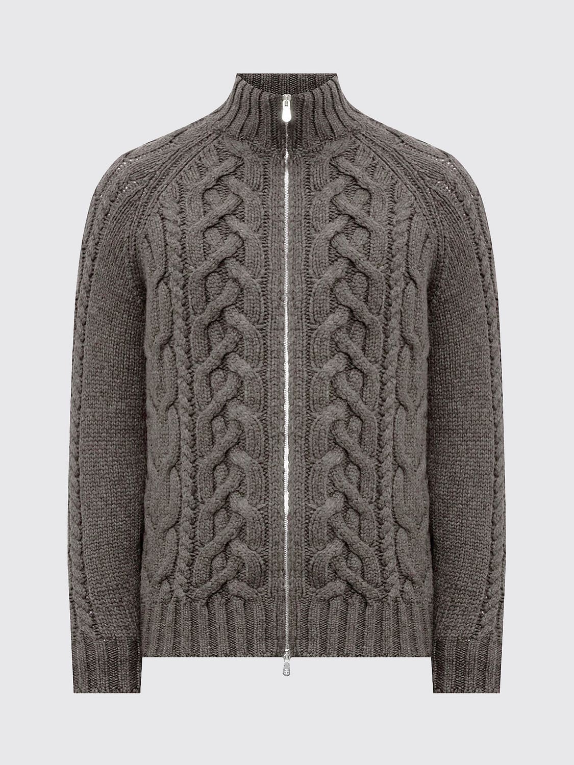 BRUNELLO CUCINELLI SWEATER: Pure Cashmere Turtleneck Cardigan Brunello Cucinelli with Zip Closure, Military - Img 2