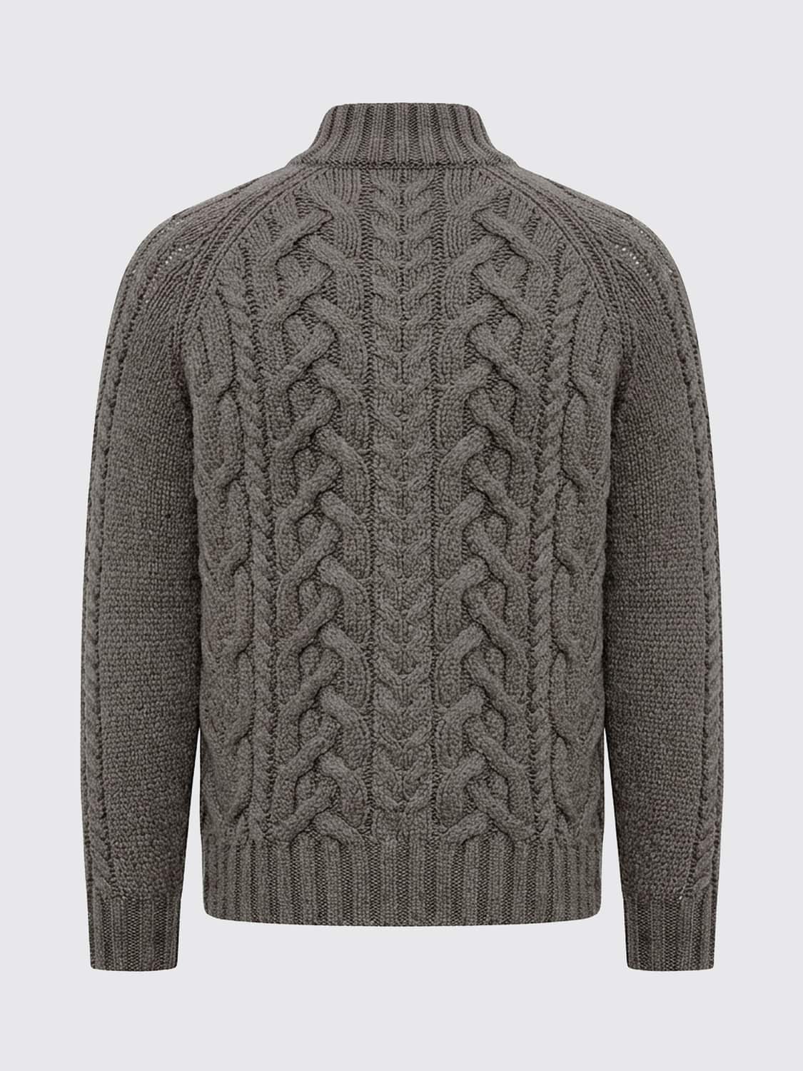 BRUNELLO CUCINELLI SWEATER: Pure Cashmere Turtleneck Cardigan Brunello Cucinelli with Zip Closure, Military - Img 3