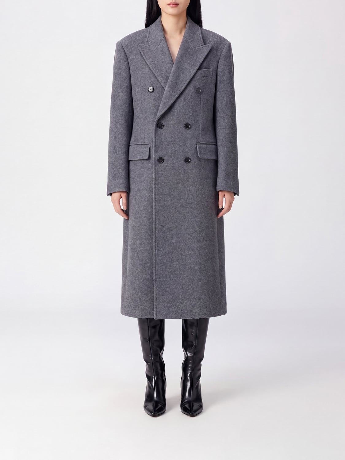 DUNST COAT: Double-Breasted Wool and Cashmere Long Coat Dunst with Peak Lapels, Grey - Img 1