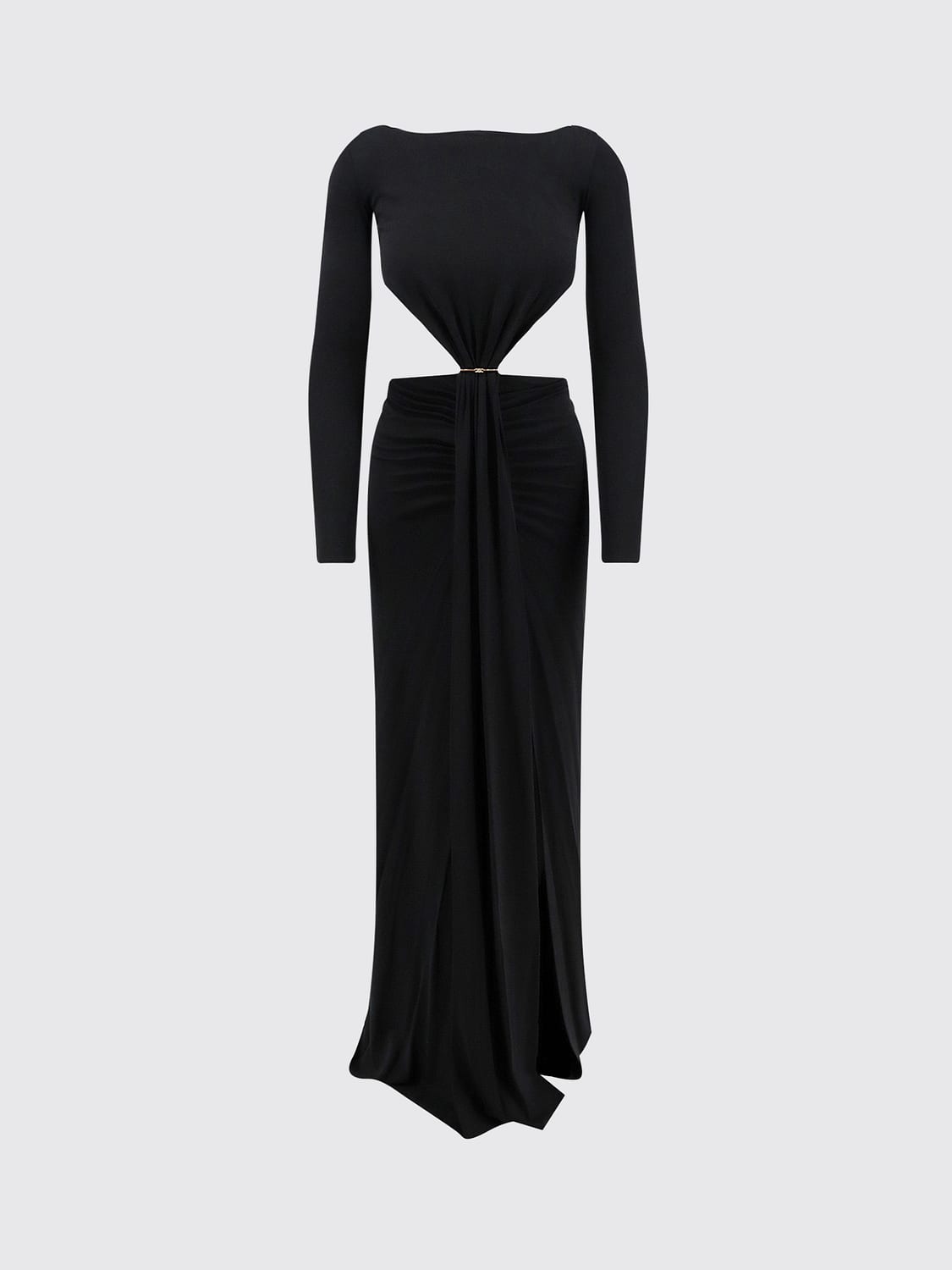 ELISABETTA FRANCHI ABITO: Abito midi a tubino Elisabetta Franchi in jersey con drappeggio e cut-out, Nero - Img 2