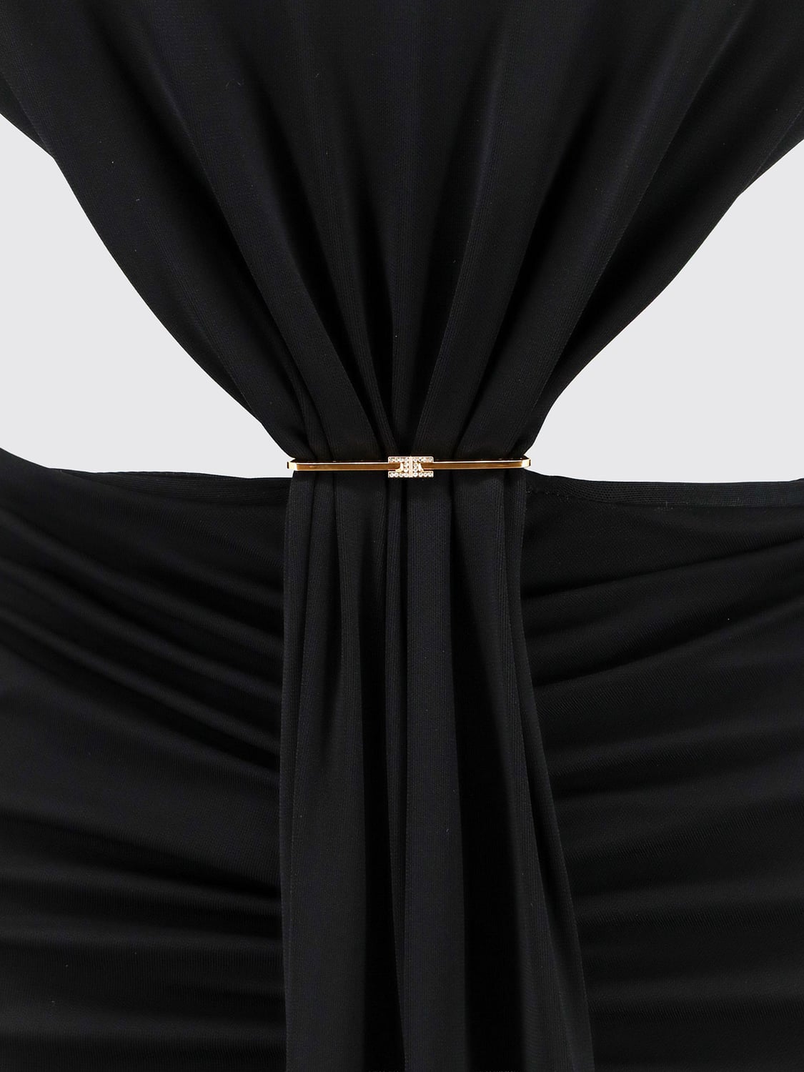 ELISABETTA FRANCHI ABITO: Abito midi a tubino Elisabetta Franchi in jersey con drappeggio e cut-out, Nero - Img 4