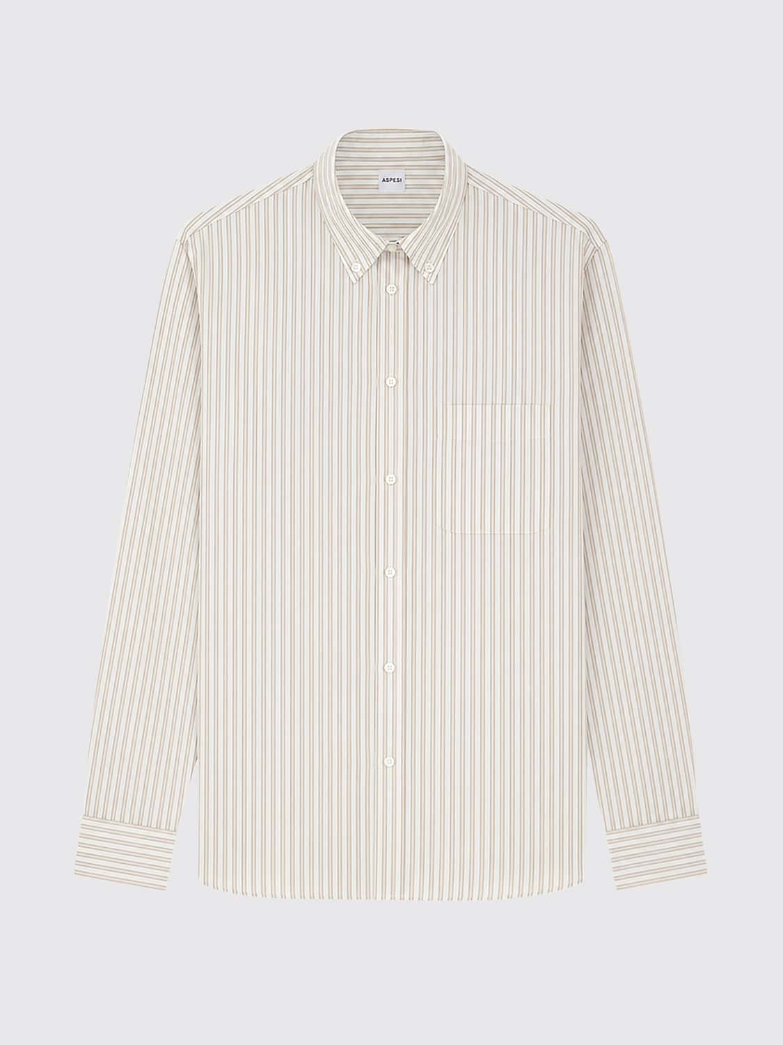 ASPESI CAMISA: Camisa de rayas Aspesi de algodón con cuello button-down, Beige - Img 2