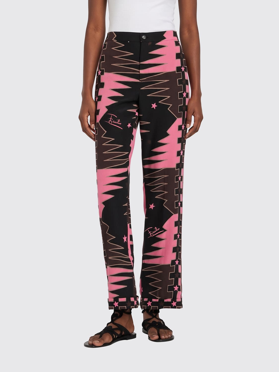 PUCCI PANTALONI: Pantaloni a gamba dritta Pucci in seta con stampa grafica, Marrone - Img 1