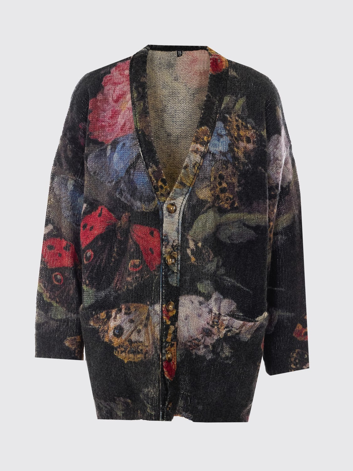 R13 PULL: Cardigan R13 en cachemire à col V et imprimé graphique, Rouge - Img 2