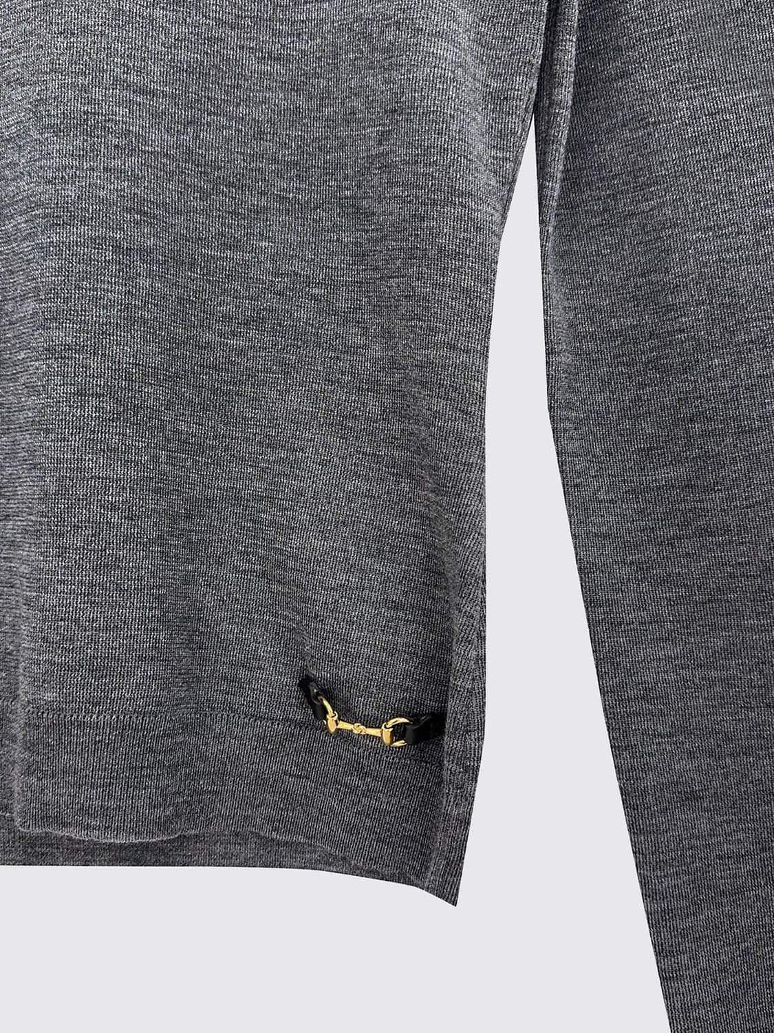 GUCCI PULL: Pull à col roulé slim fit Gucci en pure laine avec détail mors en métal, Gris Souris - Img 4