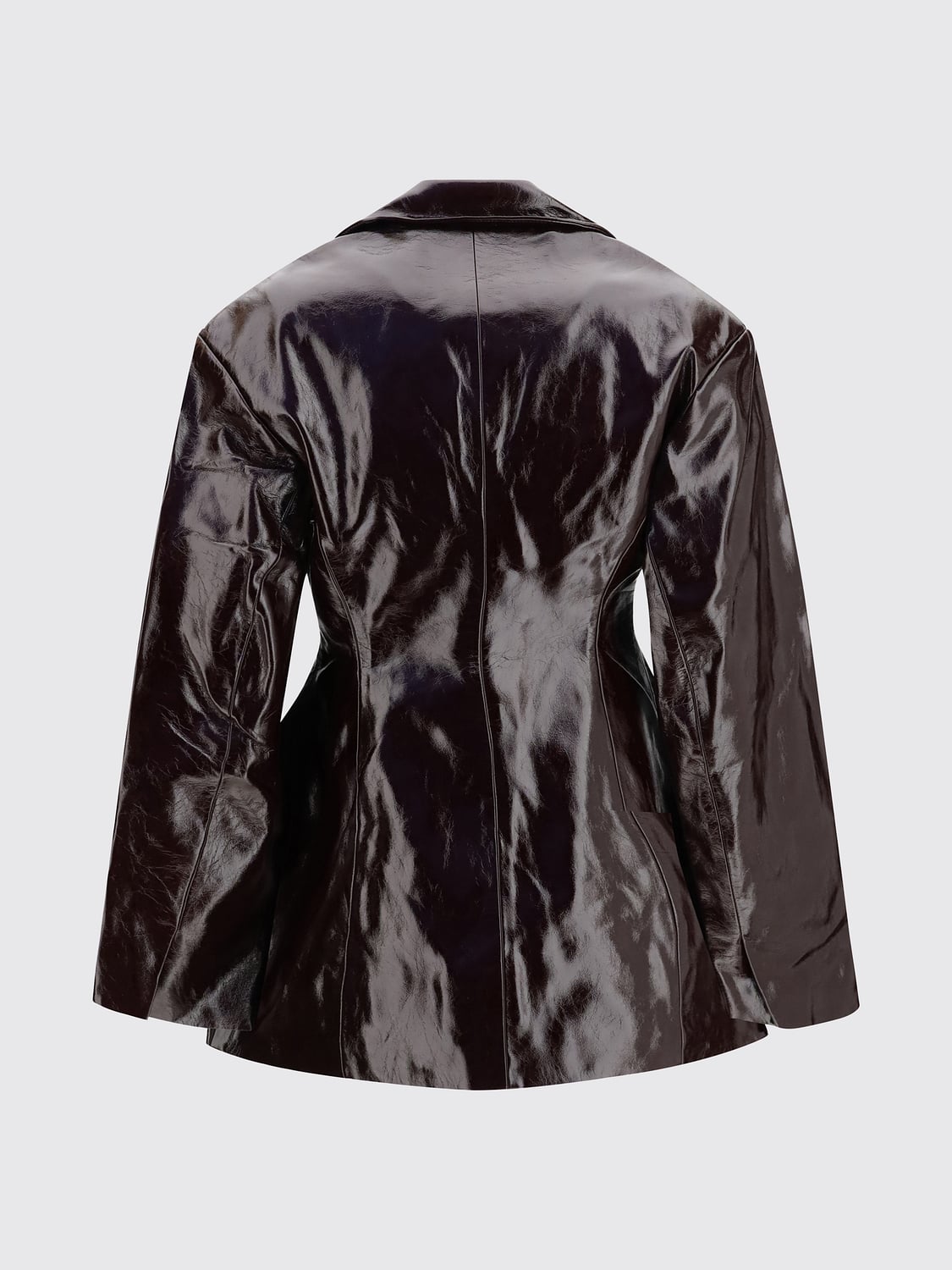 GANNI JACKET: Ganni Slim Fit Faux Leather Blazer with Dropped Shoulders, Brown - Img 3