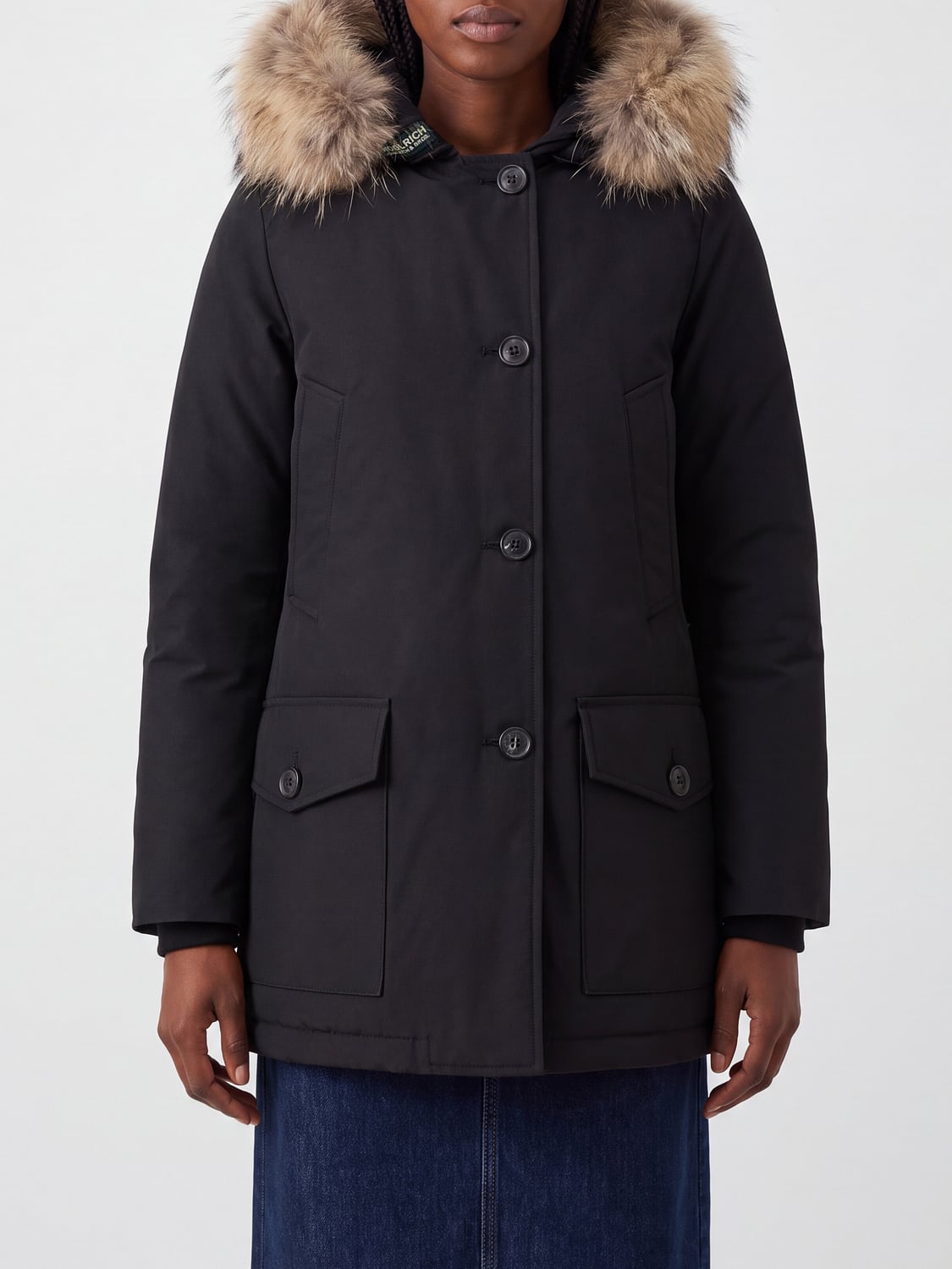 WOOLRICH CAPPOTTO: Parka Arctic Woolrich al ginocchio con cappuccio in shearling, Nero - Img 1