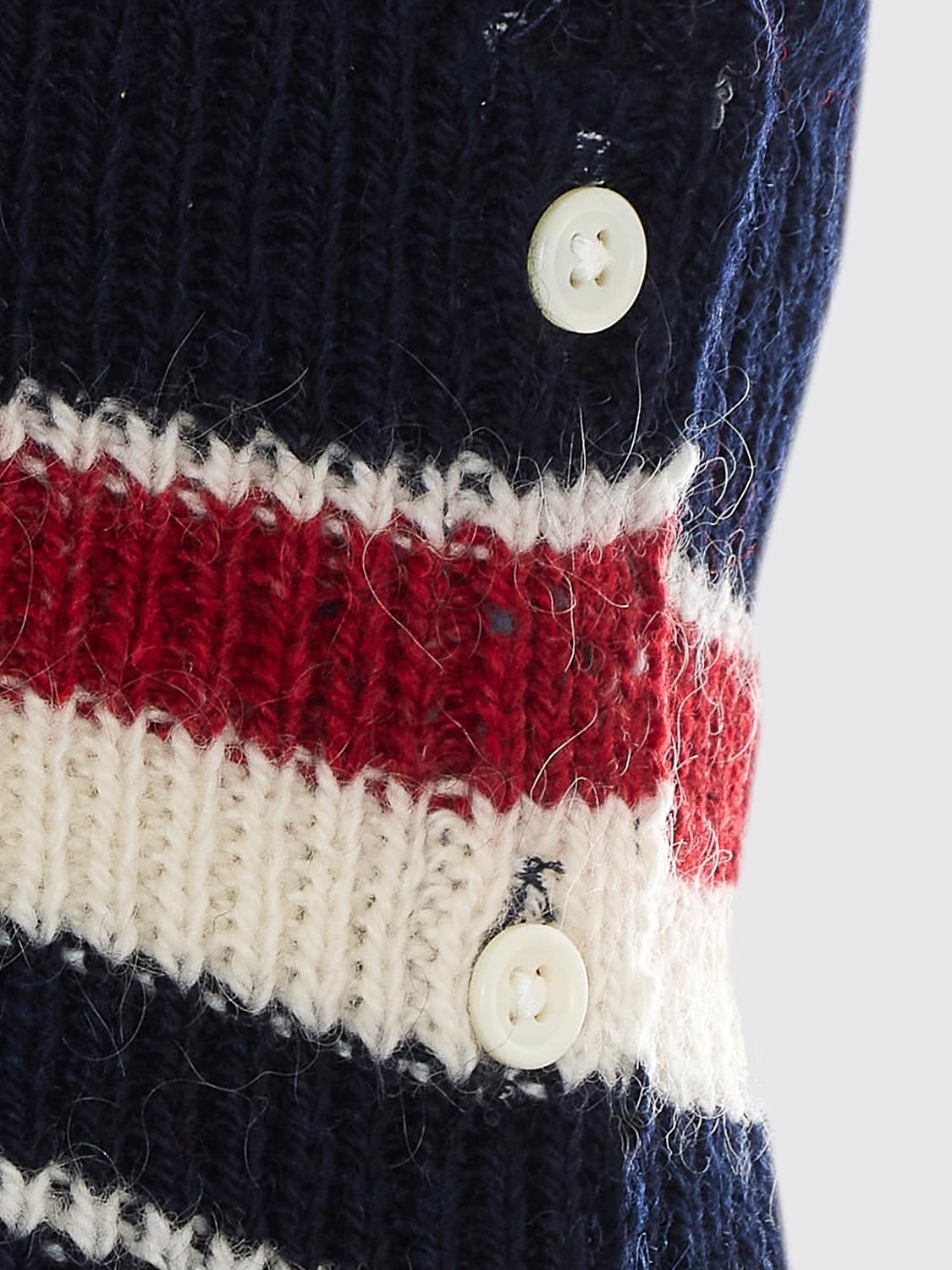 THOM BROWNE CHALECO: Chaleco de punto de lana merina Thom Browne con motivo de rayas 4-Bar, Azul Marino - Img 4