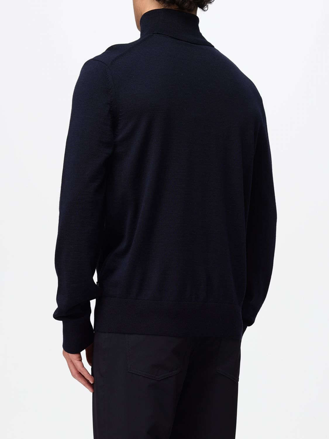 BOSS JERSEY: Jersey de cuello alto Boss de puro cachemir con hombros caídos, Azul Oscuro - Img 2