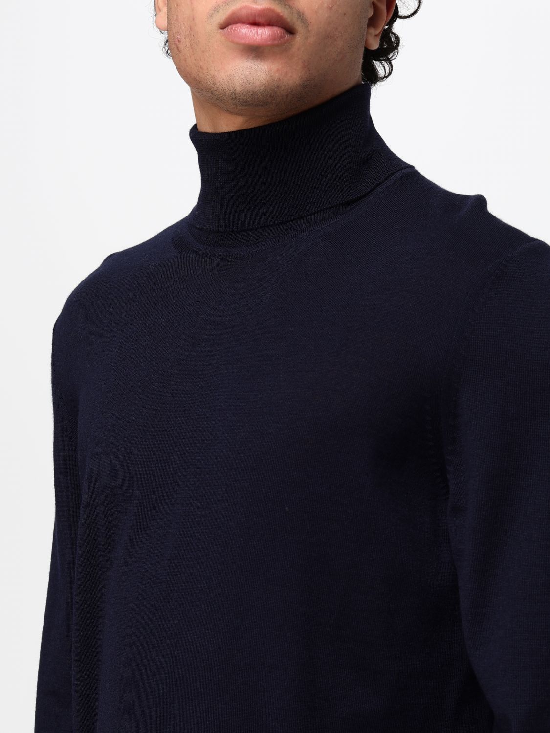 BOSS JERSEY: Jersey de cuello alto Boss de puro cachemir con hombros caídos, Azul Oscuro - Img 3