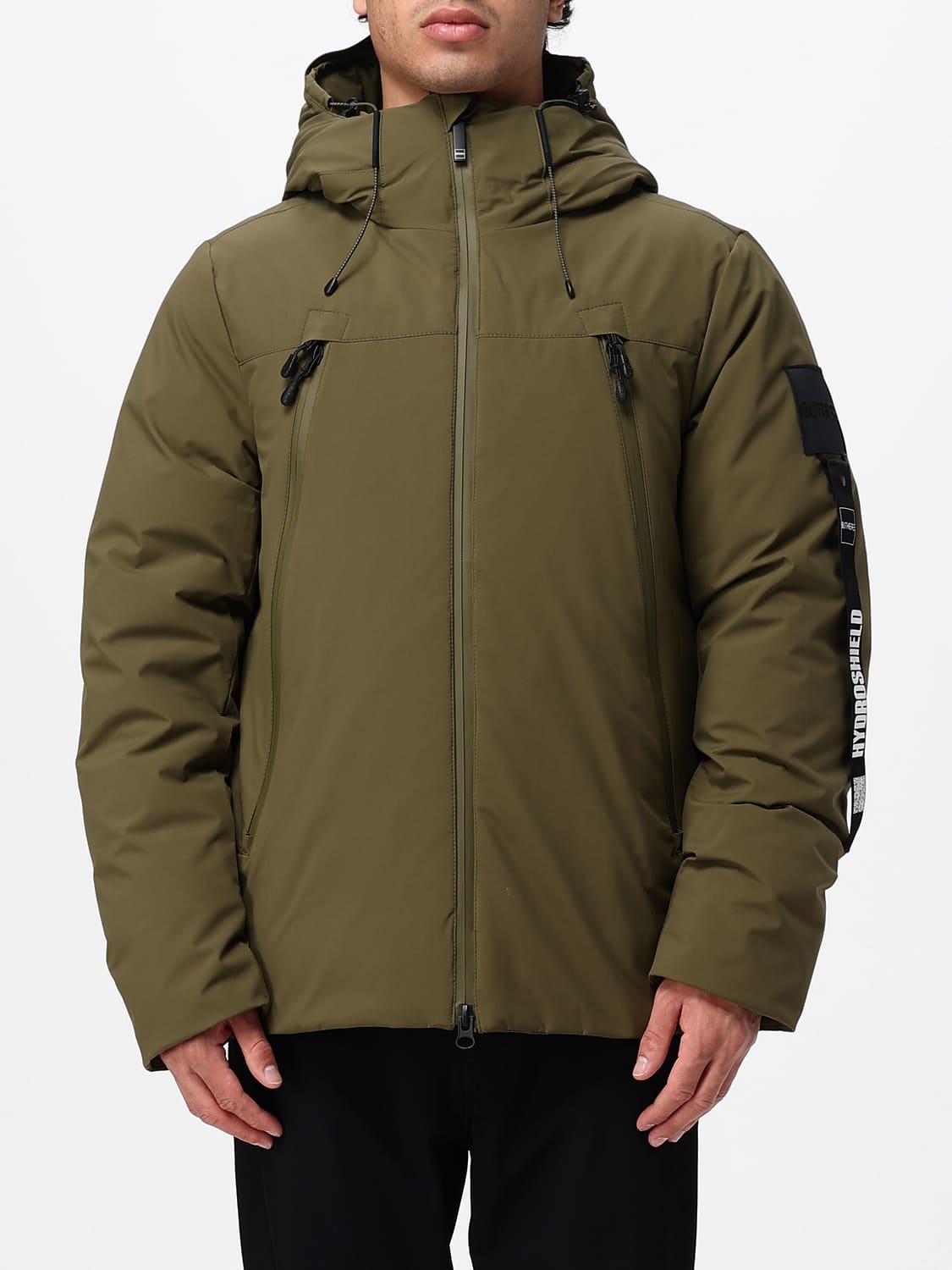 OUTHERE CHAQUETA: Chaqueta de plumas Outhere acolchada de nailon hidrófugo con capucha y cuello alto, Militar - Img 1
