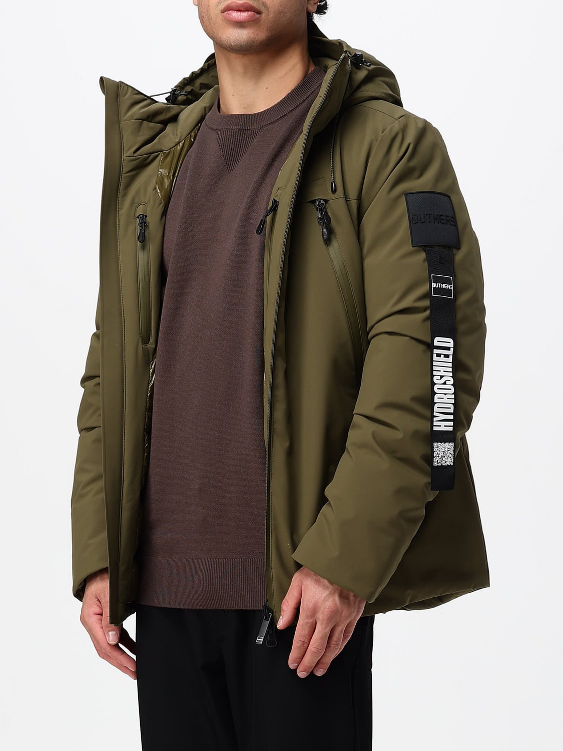 OUTHERE CHAQUETA: Chaqueta de plumas Outhere acolchada de nailon hidrófugo con capucha y cuello alto, Militar - Img 3