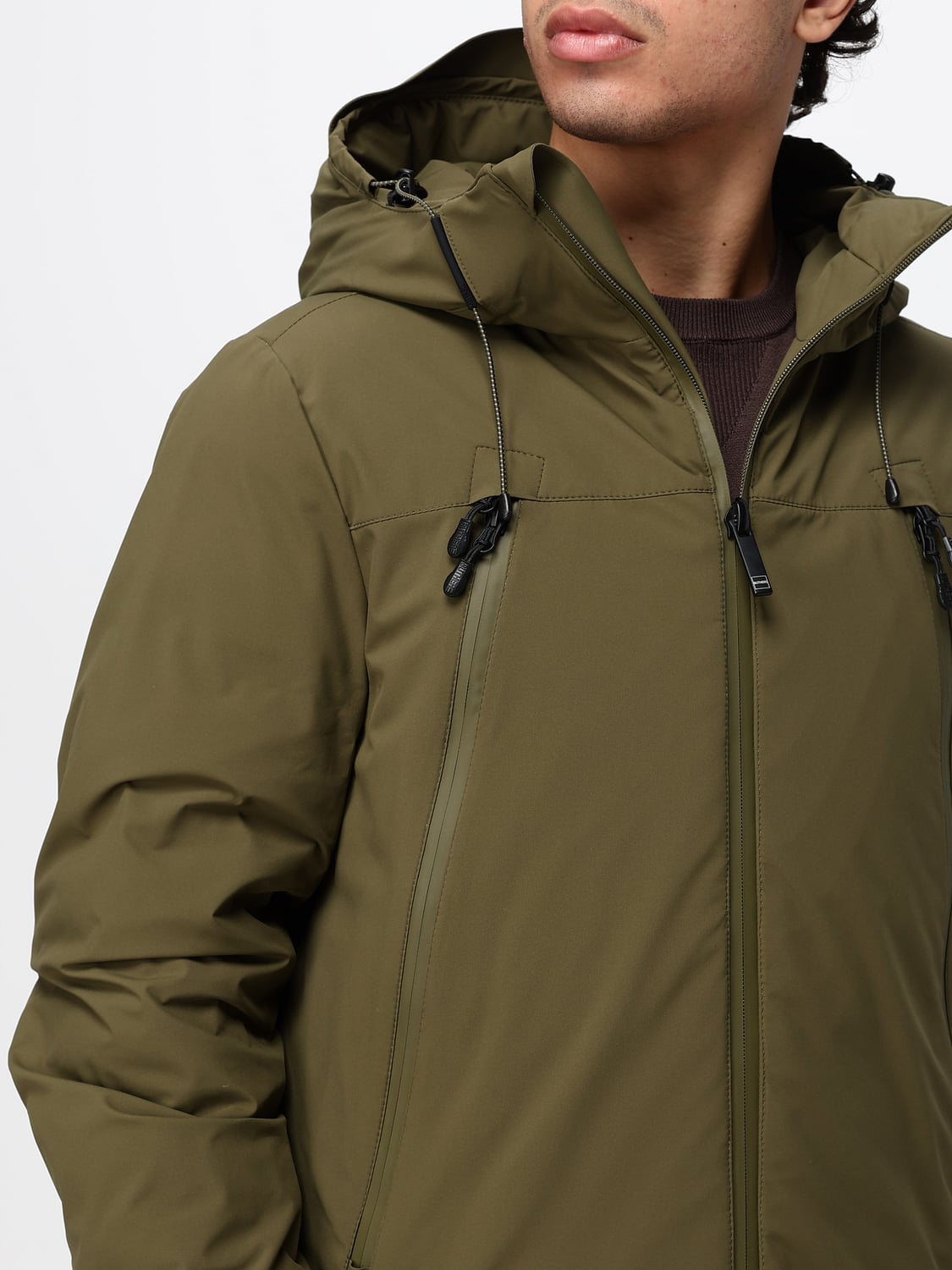 OUTHERE CHAQUETA: Chaqueta de plumas Outhere acolchada de nailon hidrófugo con capucha y cuello alto, Militar - Img 4