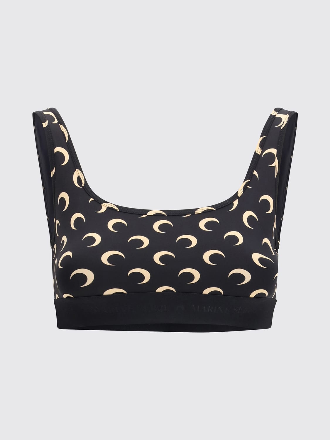 MARINE SERRE DESSOUS: Bandeau-BH Marine Serre aus Funktionsstoff mit Crescent-Moon-Motiv, Schwarz - Img 2