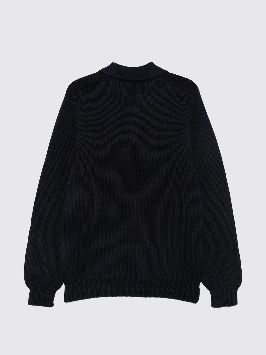 UNIVERSAL WORKS POLO SHIRT: Universal Works Long-Sleeved Knitted Polo Shirt in Pure Wool, Blue - Img 3