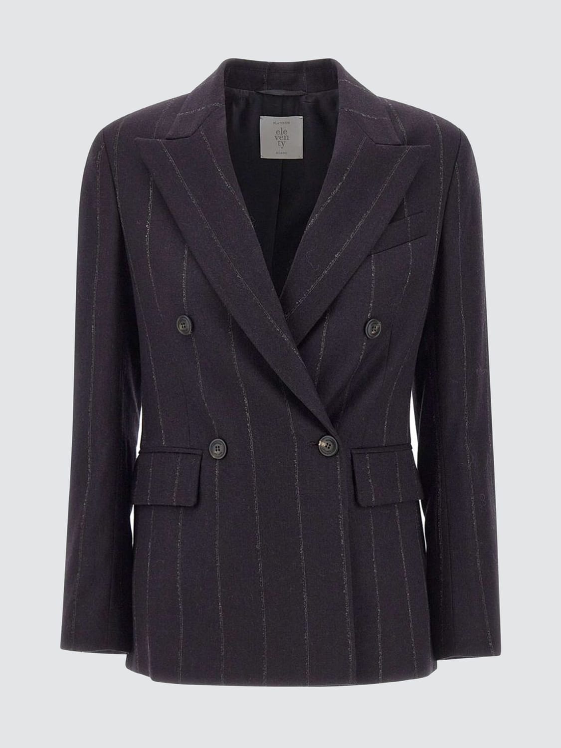 ELEVENTY JACKE: Gestreifter Zweireiher-Blazer von Eleventy aus Schurwolle und Seide, Amethyst - Img 2