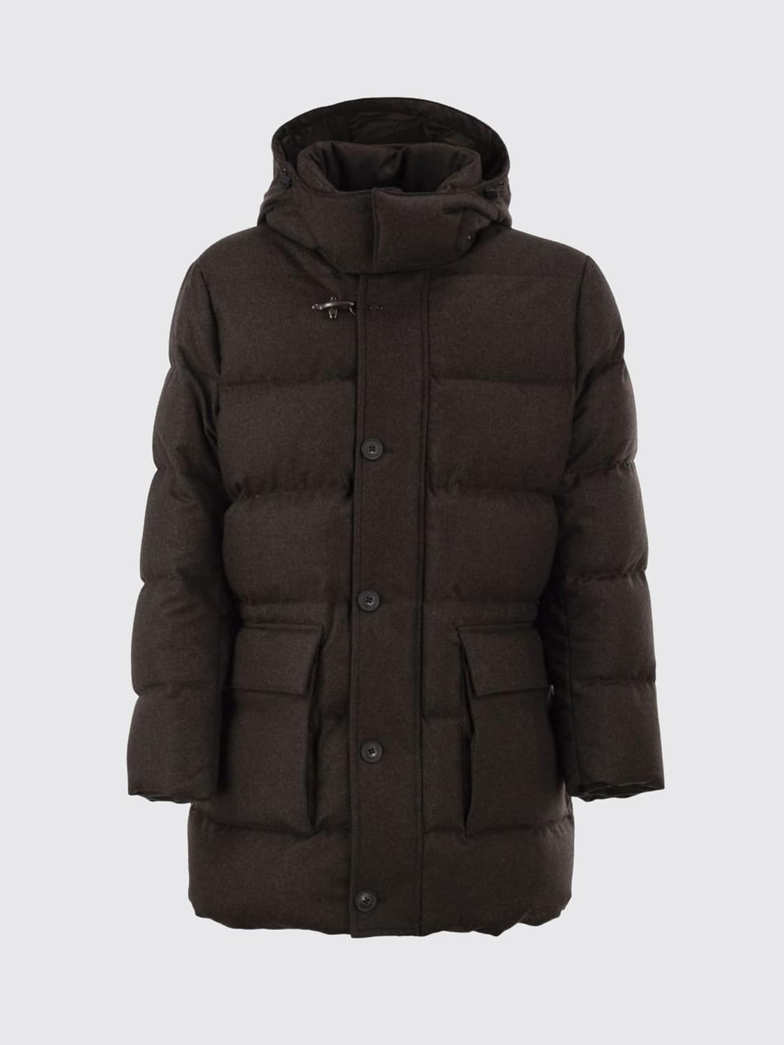 FAY JACKET: Fay Hooded Padded Jacket with Iconic Hook Closure, Brown - Img 2