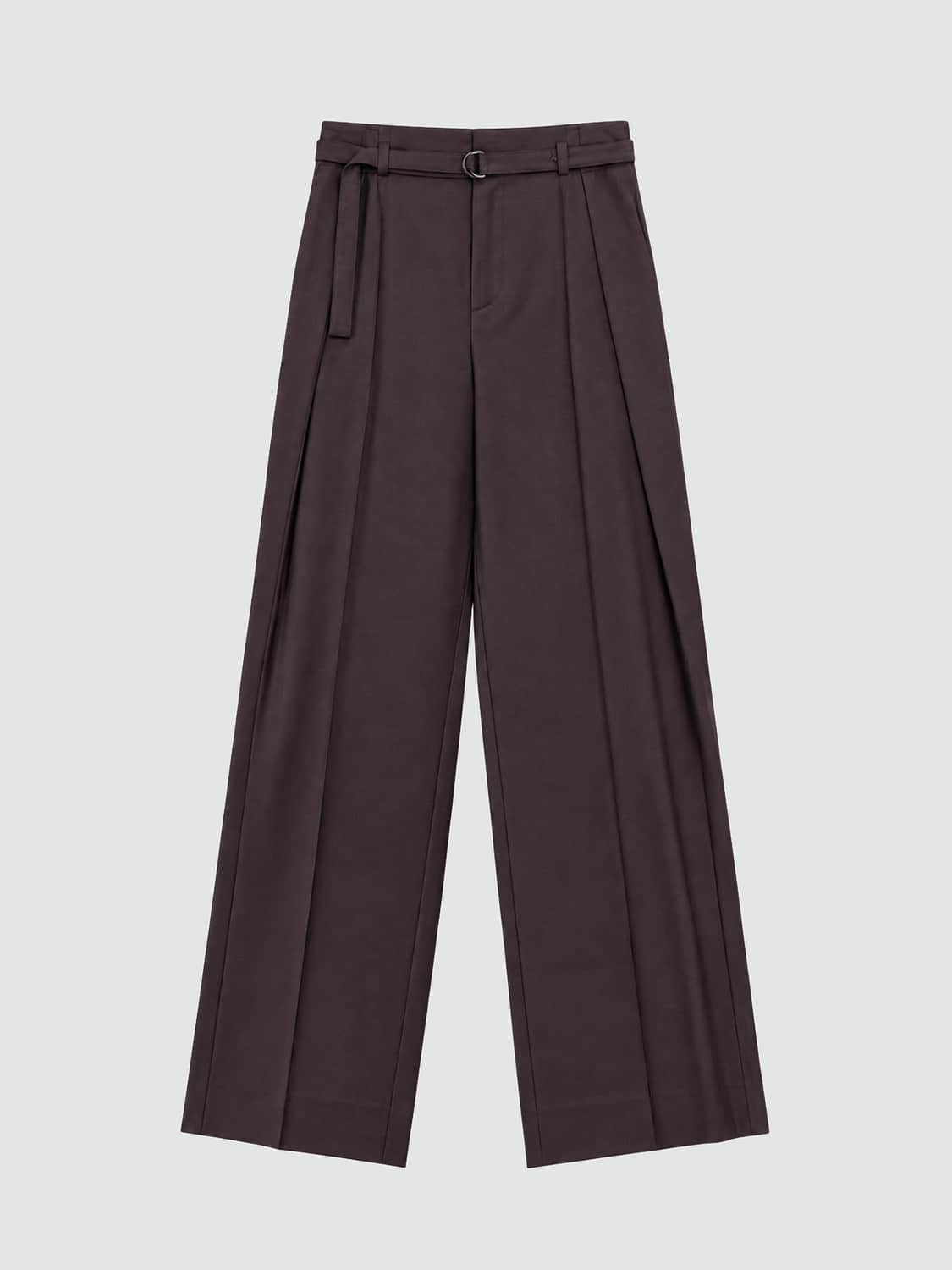 SOLOTRE PANTALONI: Pantaloni palazzo Solotre a vita alta in misto lana con cintura, Bordeaux - Img 2