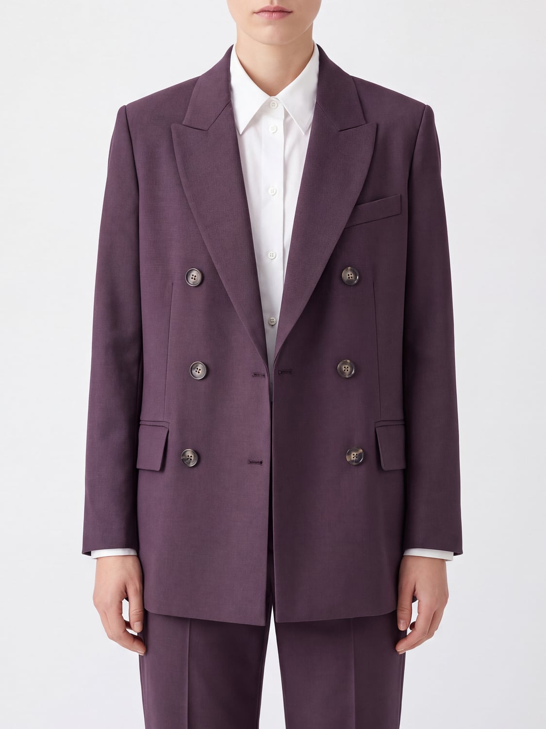 SOLOTRE JACKET: Solotre Double-Breasted Wool-Blend Blazer with Peak Lapels, Burgundy - Img 1