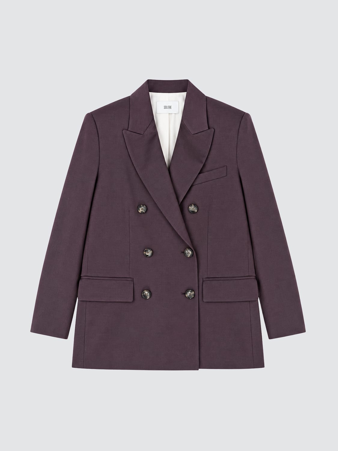 SOLOTRE JACKET: Solotre Double-Breasted Wool-Blend Blazer with Peak Lapels, Burgundy - Img 2