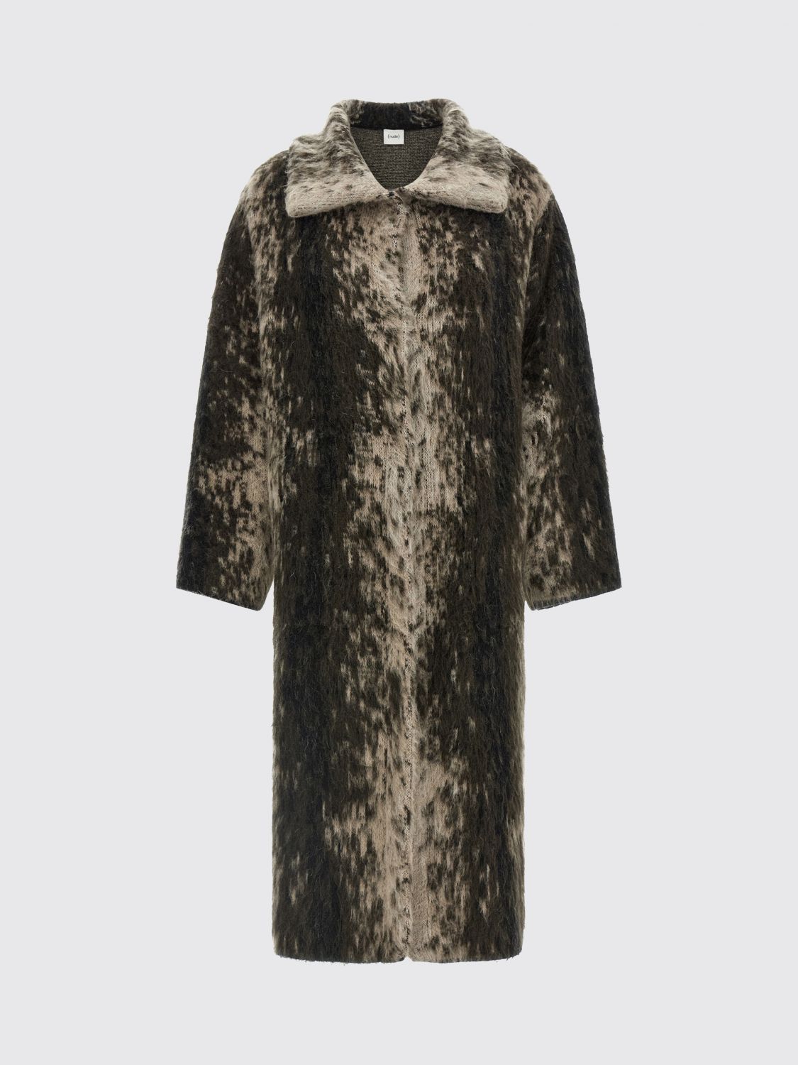 NUDE PELLICCIA: Cappotto lungo Nude in lana di alpaca con fantasia astratta e collo classico, Marrone - Img 2