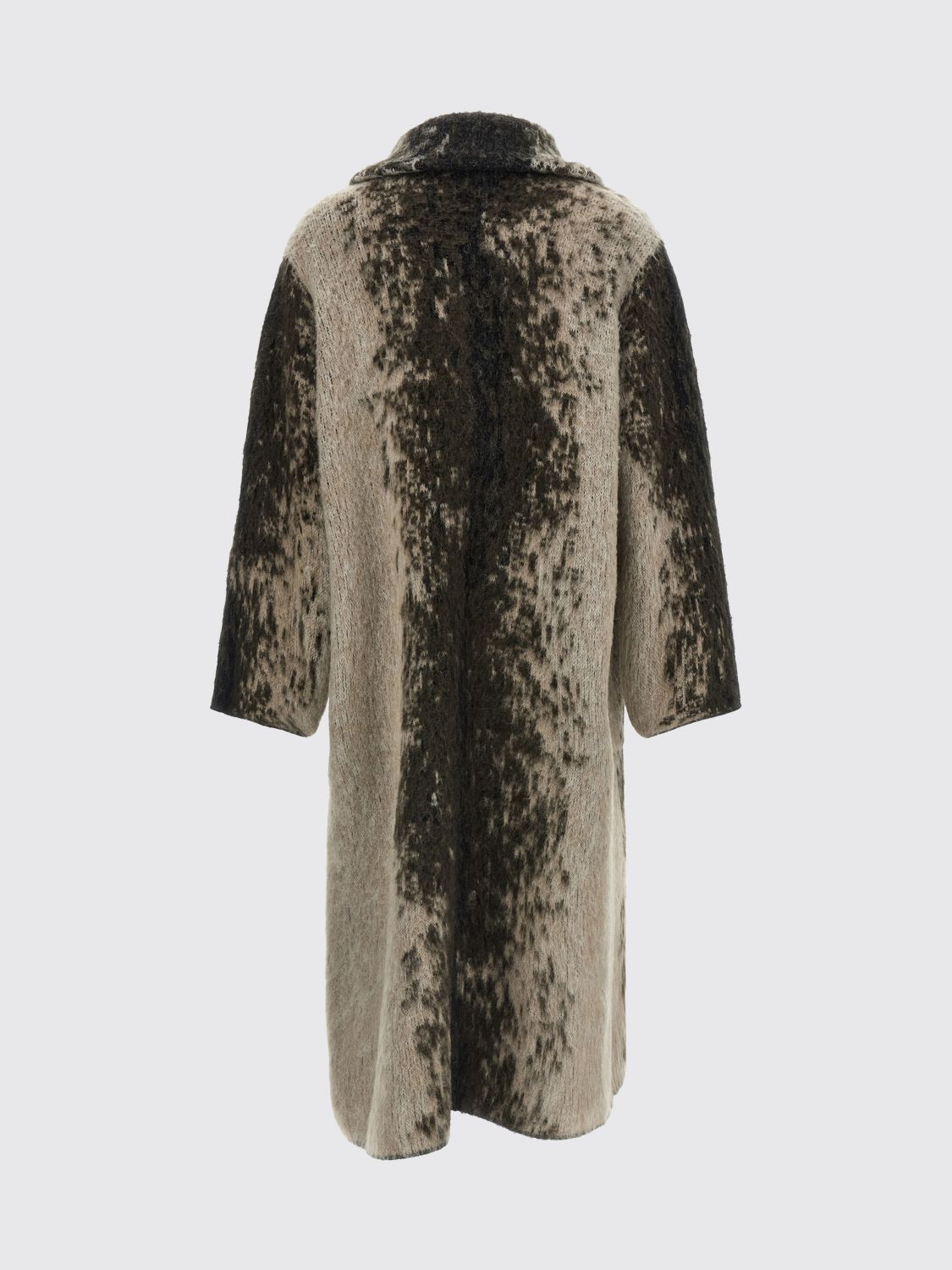 NUDE PELLICCIA: Cappotto lungo Nude in lana di alpaca con fantasia astratta e collo classico, Marrone - Img 3