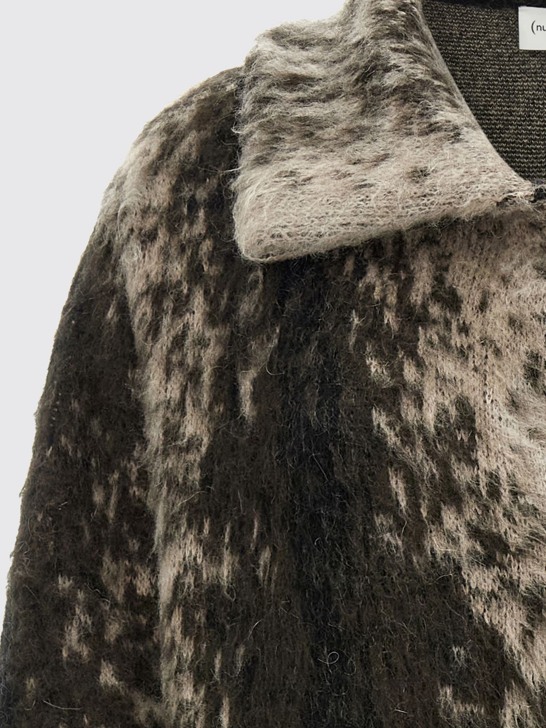 NUDE PELLICCIA: Cappotto lungo Nude in lana di alpaca con fantasia astratta e collo classico, Marrone - Img 4