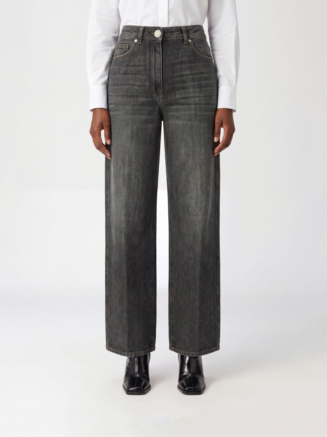 PESERICO VAQUEROS: Vaqueros anchos de talle alto Peserico de denim de algodón con cinco bolsillos, Gris - Img 1