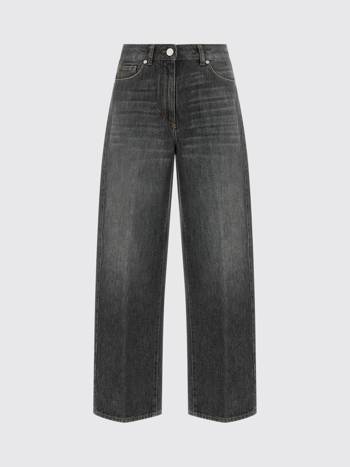 PESERICO VAQUEROS: Vaqueros anchos de talle alto Peserico de denim de algodón con cinco bolsillos, Gris - Img 2