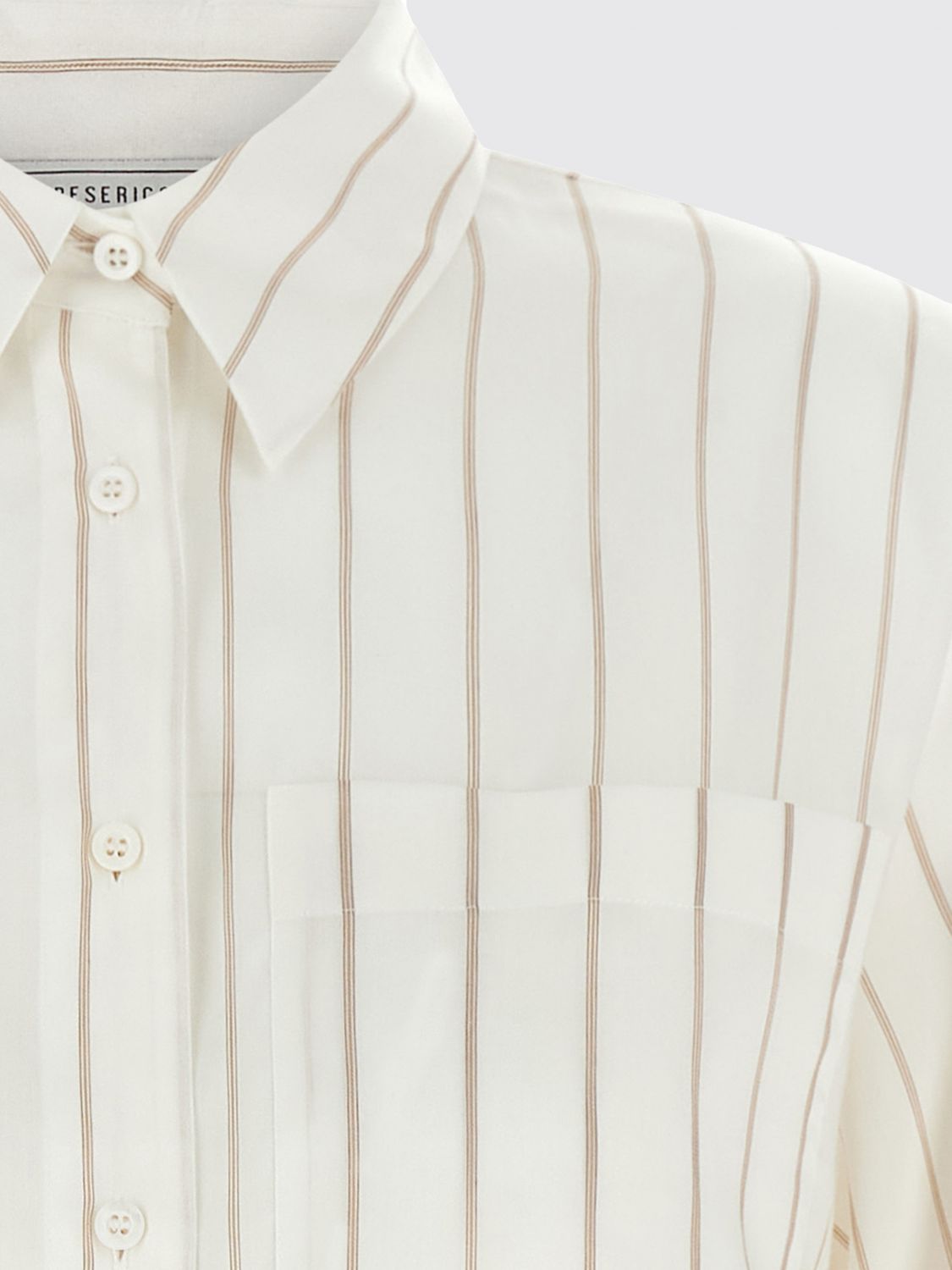 PESERICO CAMICIA: Camicia Peserico a righe in misto seta con colletto classico e tasche a toppa, Beige - Img 4