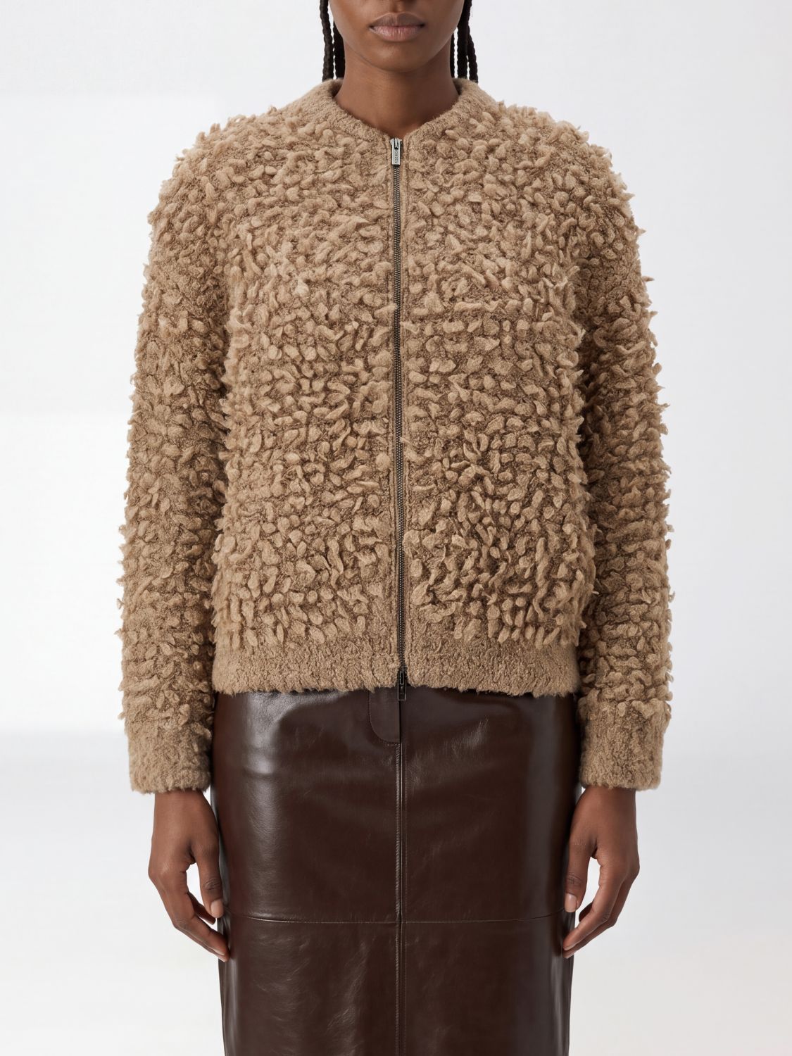 PESERICO SWEATER: Zip-Up Crew Neck Cardigan Peserico in Alpaca Wool Blend with Dropped Shoulders, Beige - Img 1