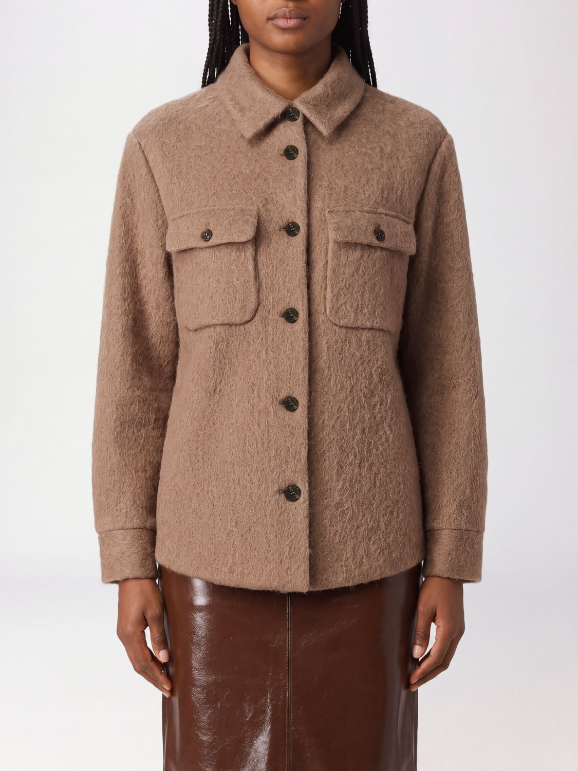 PESERICO JACKE: Hemdjacke aus Schurwollmischung von Peserico mit aufgesetzten Taschen und abgerundetem Saum, Beige - Img 1
