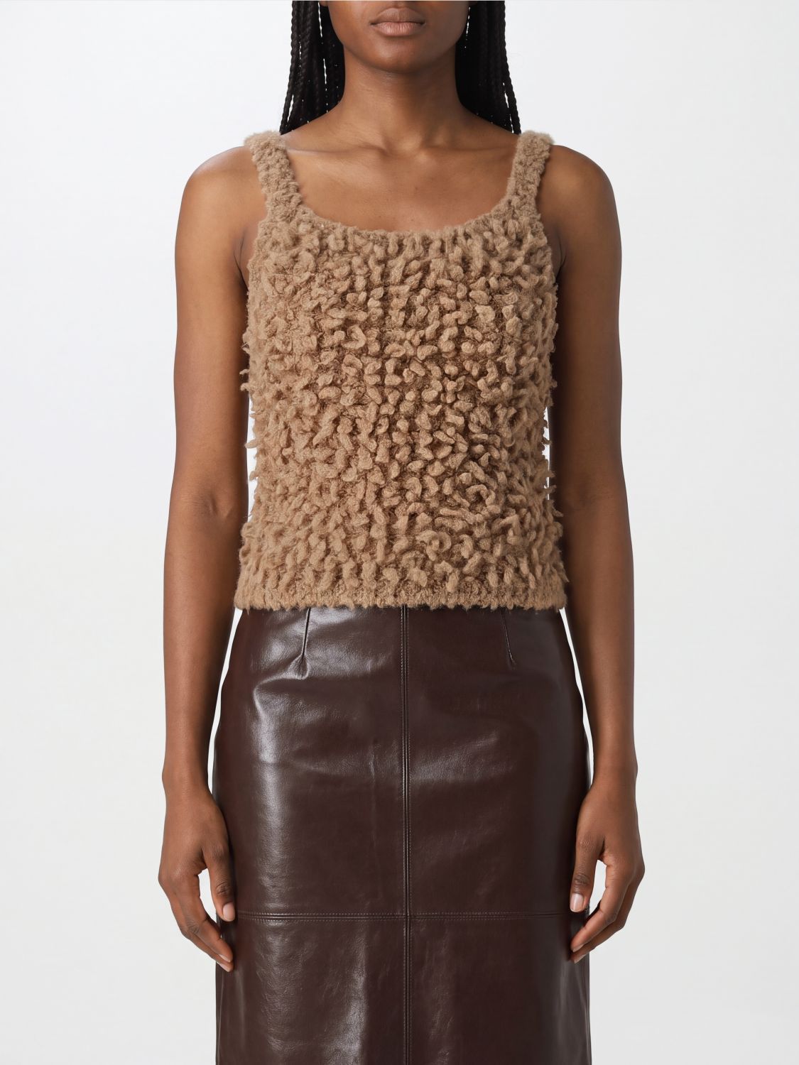PESERICO TOP: Top in maglia Peserico slim fit in misto lana con scollo quadrato, Beige - Img 1