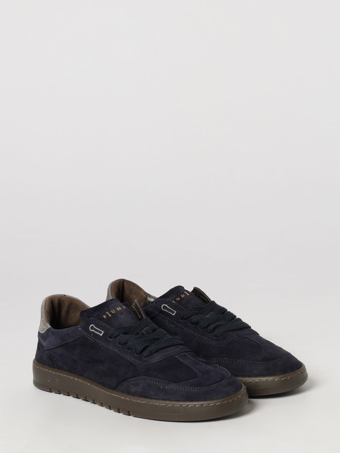 PIUMHA SNEAKERS: Low-Top Suede Leather Sneakers Piumha with Embroidered Logo and Rubber Sole, Blue - Img 2