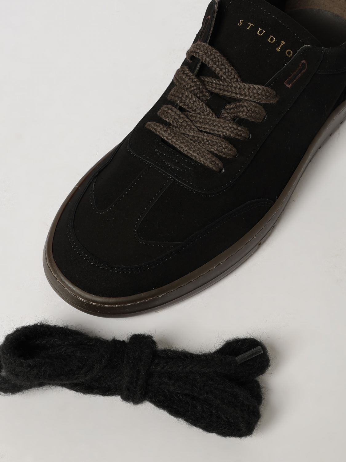 PIUMHA TRAINERS: Low-Top Suede Leather Sneakers Piumha with Embroidered Logo and Rubber Sole, Black - Img 4