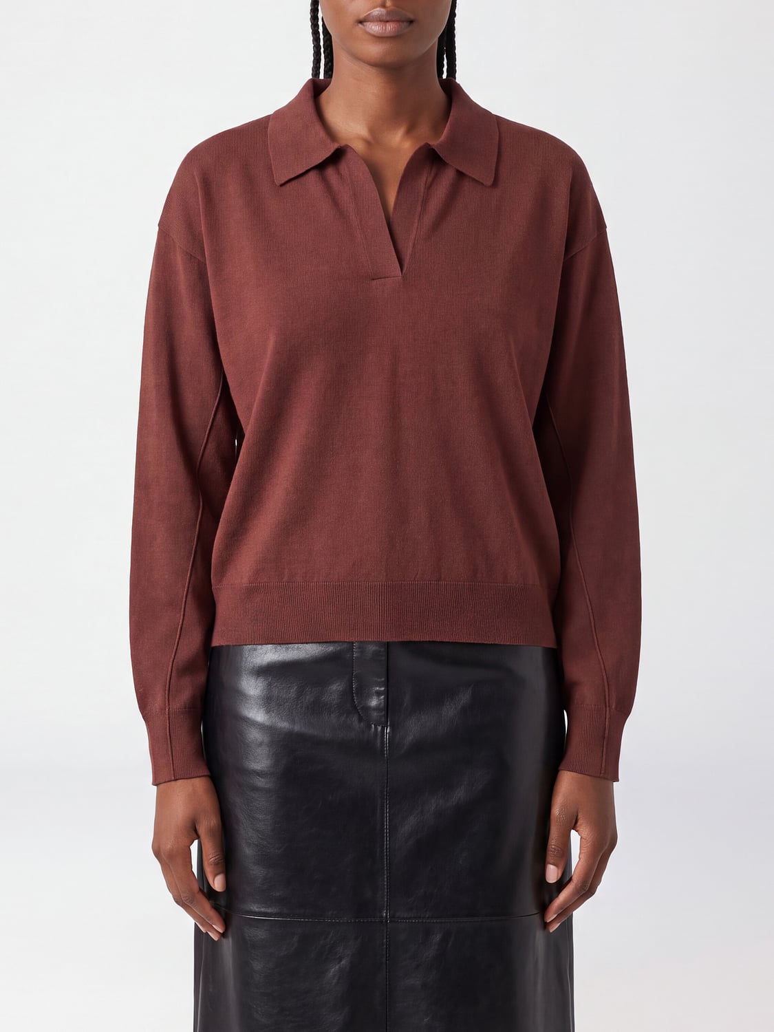 SOEUR POLO: Polo en maille Soeur en pure laine mérinos avec col en V et épaules tombantes, Beige - Img 1
