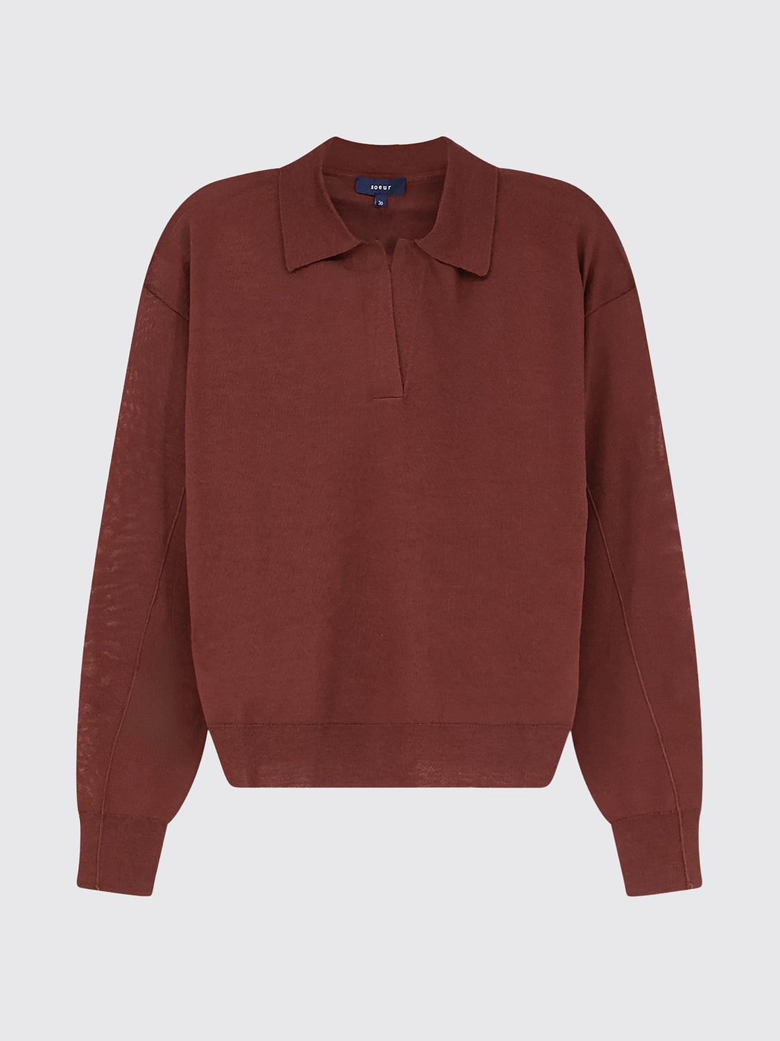 SOEUR POLO: Polo en maille Soeur en pure laine mérinos avec col en V et épaules tombantes, Beige - Img 2