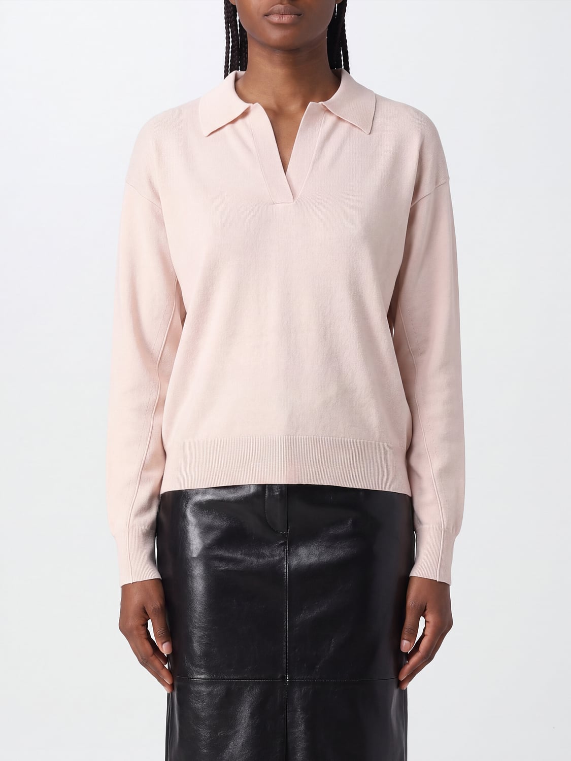 SOEUR POLO: Polo en maille Soeur en pure laine mérinos avec col en V et épaules tombantes, Poudre - Img 1