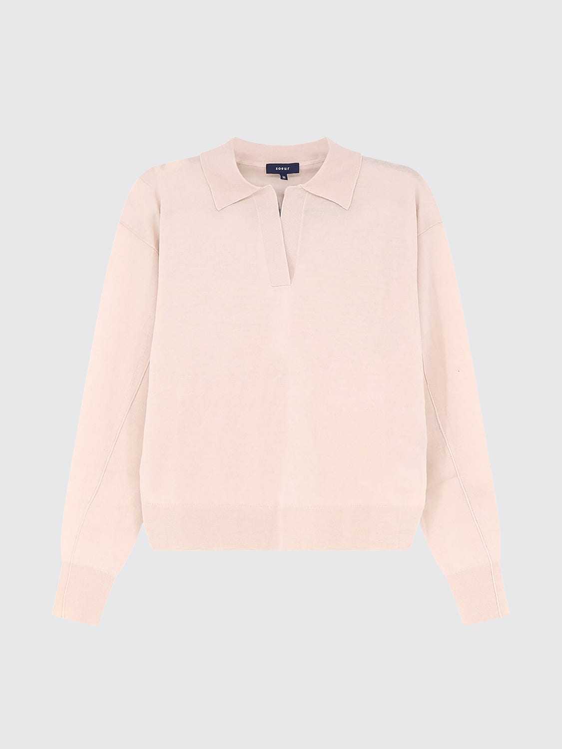 SOEUR POLO: Polo en maille Soeur en pure laine mérinos avec col en V et épaules tombantes, Poudre - Img 2