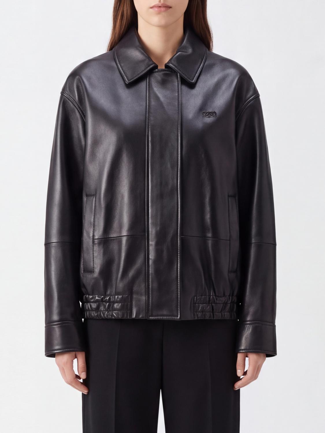LOEWE CHAQUETA: Chaqueta corta de piel Loewe con hombros caídos y cierre oculto, Negro - Img 1