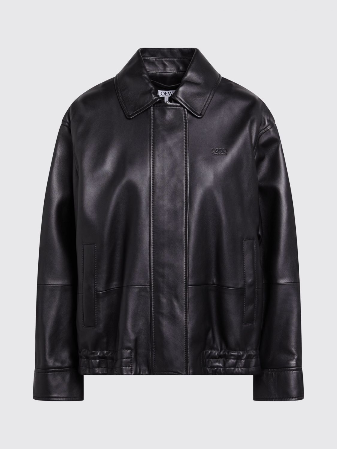 LOEWE CHAQUETA: Chaqueta corta de piel Loewe con hombros caídos y cierre oculto, Negro - Img 2