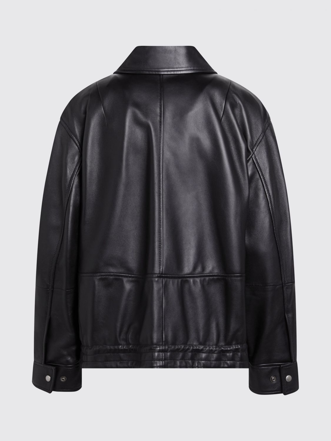 LOEWE CHAQUETA: Chaqueta corta de piel Loewe con hombros caídos y cierre oculto, Negro - Img 3