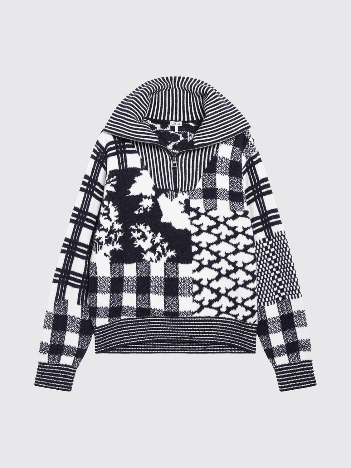 LOEWE JERSEY: Jersey de cuello alto Loewe de lana con motivo de tartán y media cremallera, Azul Oscuro - Img 2