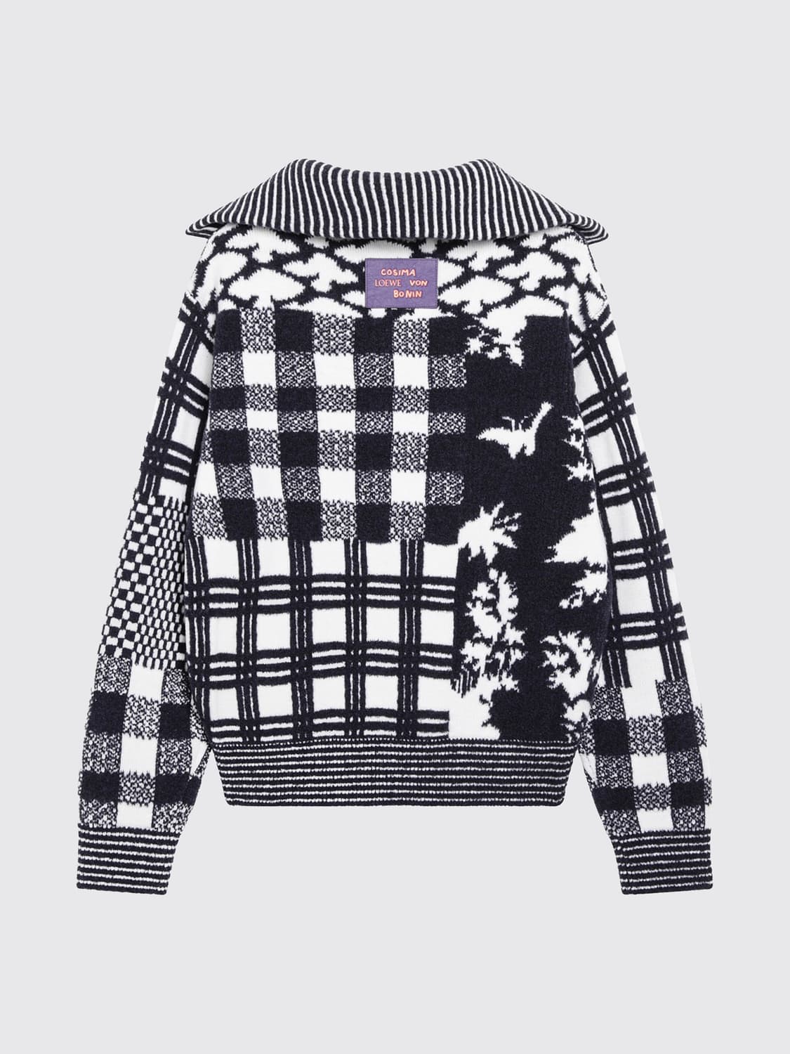 LOEWE JERSEY: Jersey de cuello alto Loewe de lana con motivo de tartán y media cremallera, Azul Oscuro - Img 3